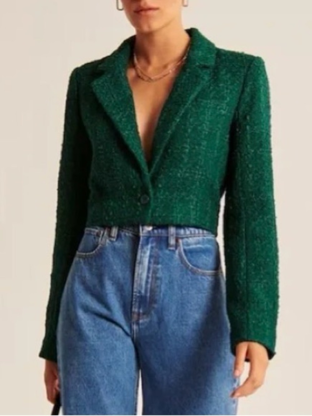 Abercrombie & Fitch Green Tweed Cropped Blazer Jacket Large Old Money Corpcore